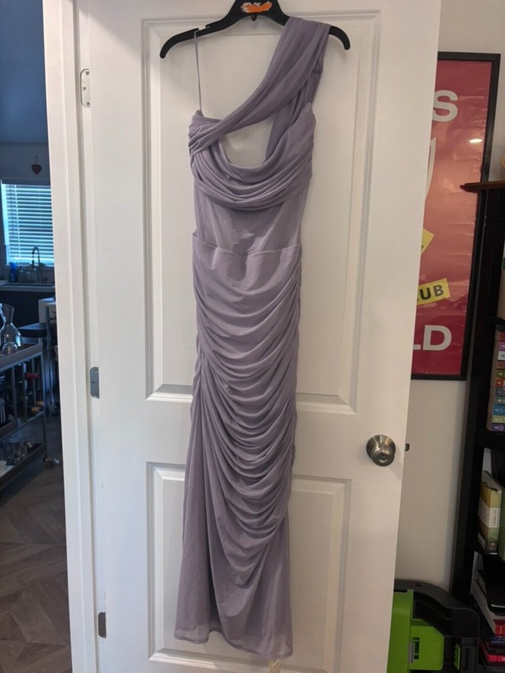 NWT Abercrombie & Fitch Mesh Asymmetrical Off The Shoulder Maxi Dress - Picture 11 of 11